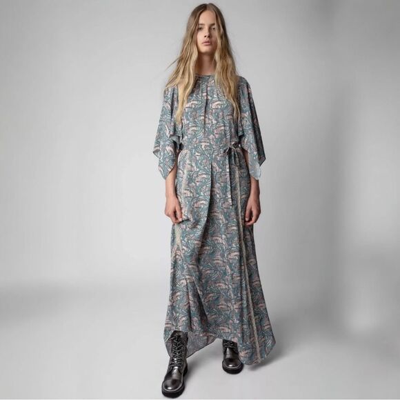 Zadig & Voltaire Rielle Silk Blend Maxi Dress Lace Detail Snake Chain Print $998 - Picture 1 of 15